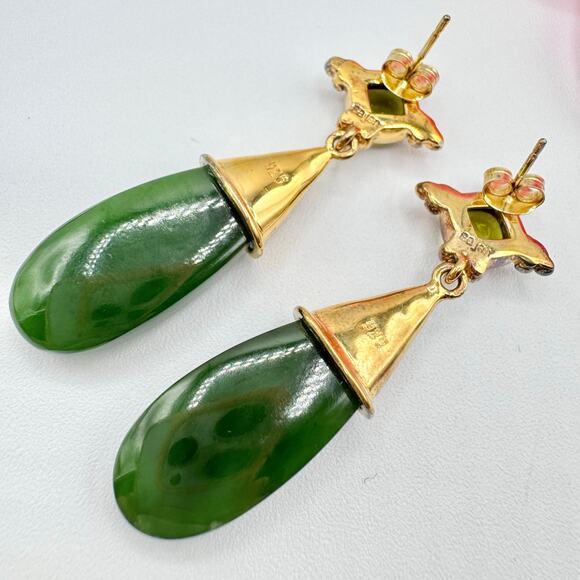Sajen Jade Vermeil Gold Over 925 Sterling Silver Etruscan Style Drop Earrings - Picture 7 of 14